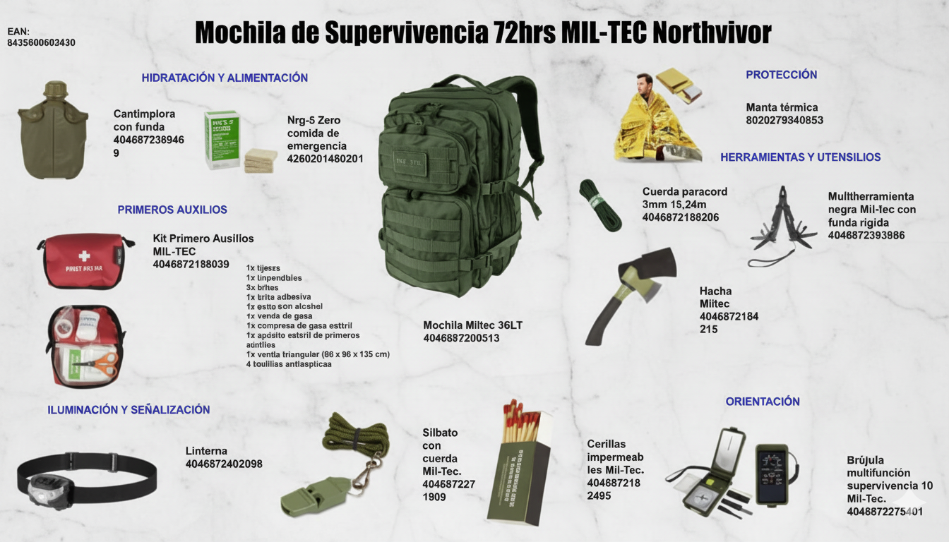 Mochila de Supervivencia 72hrs MIL-TEC Northvivor