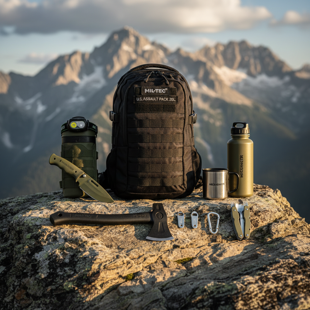 Kit Premium Puerto de Cotos - Mochila táctica, cuchillo Morakniv Kansbol, hacha, linterna y accesorios