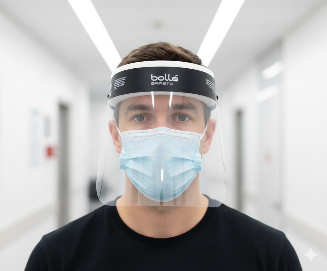 Pantalla Facial Ocular PET Incoloro 33x22 cm con Soporte de Espuma – Protección Facial Transparente