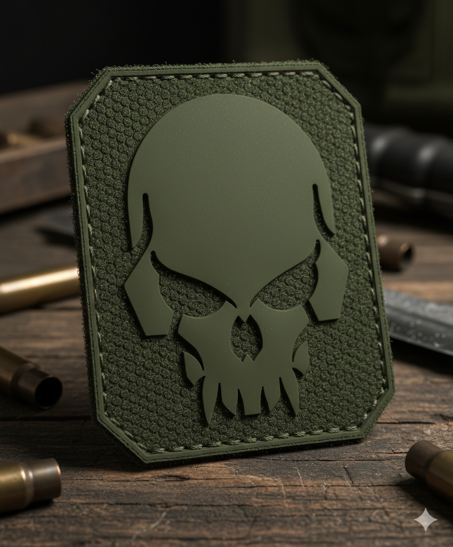 Parche 3D Skull PVC con Velcro – Militar Táctico Olive | Patch Mil-Tec