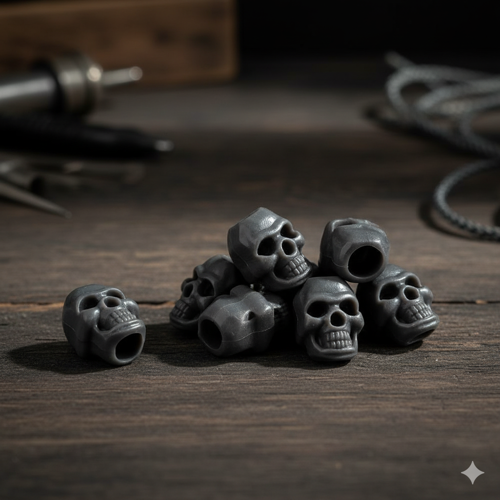 Cordel Stopper Skull Negro | Topes de Cordón con Calavera | Kordelstopper Schwarz