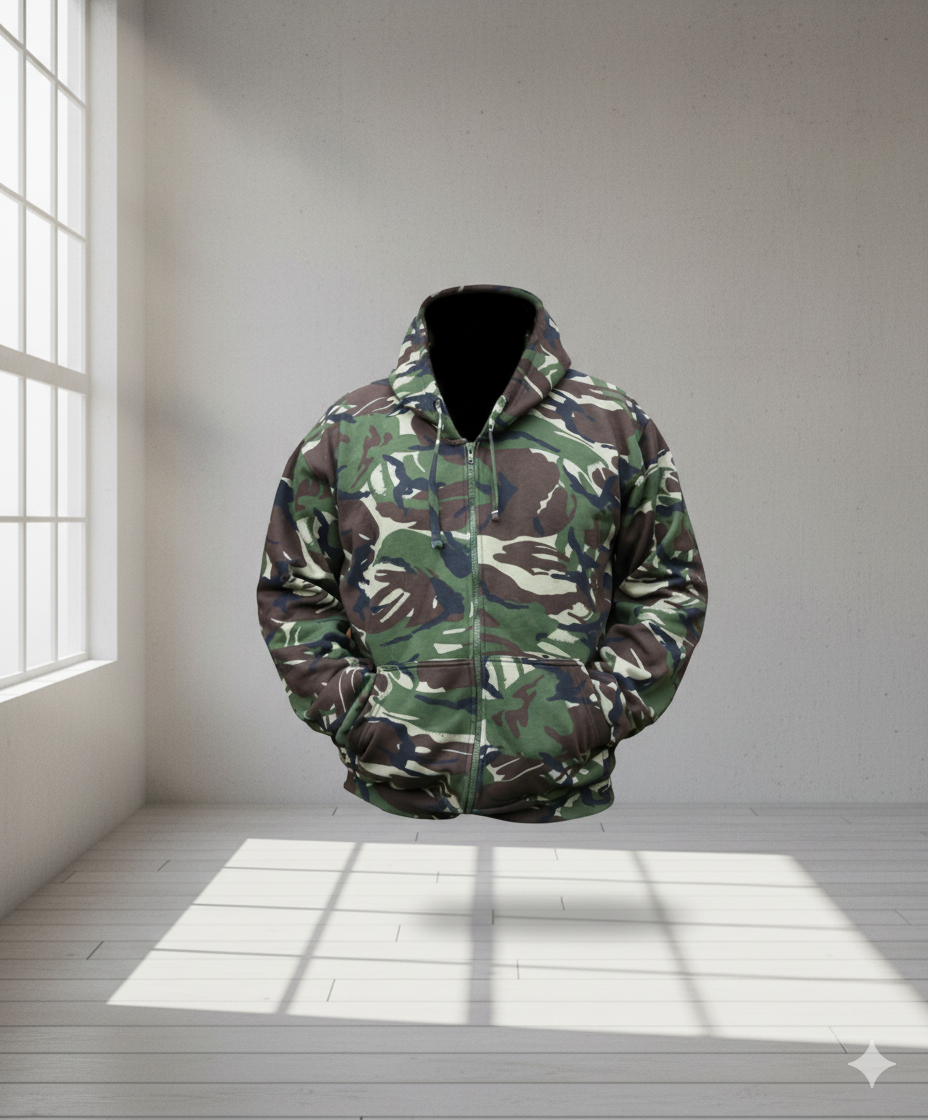 Sudadera Militar Hombre con Cremallera Completa – Kombat UK Camuflaje Camo Hoodie