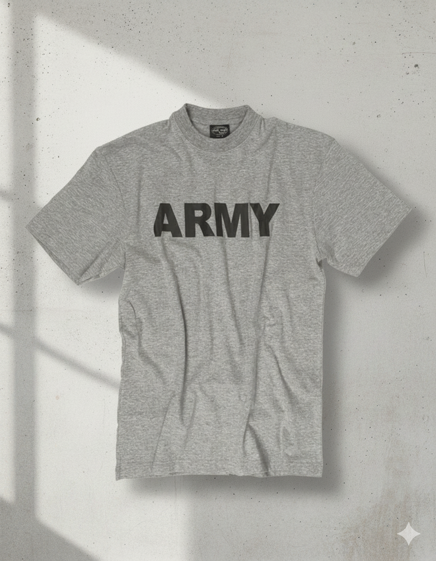 Camiseta militar gris con estampado “ARMY” – T-shirt táctica de algodón